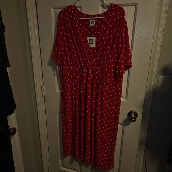 ANNE KLEIN 2X RED AND WHITE POLKA DOT DRESS - Picture 5 of 6